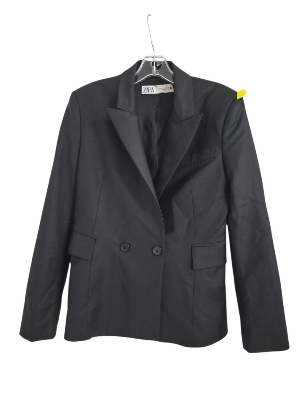 Zara Black Wool Blend Double Breasted Tailored Blazer Women's Medium
